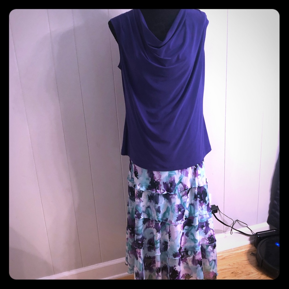 Dress Barn Skirt Set Purple w/ Floral EUC